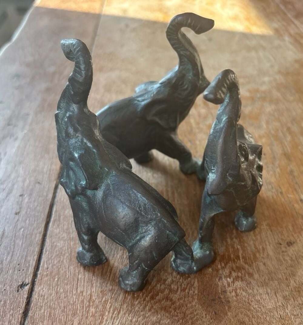 Andrea by Sadek Bronze Finish Three Elephants Trunks Up Figurine
